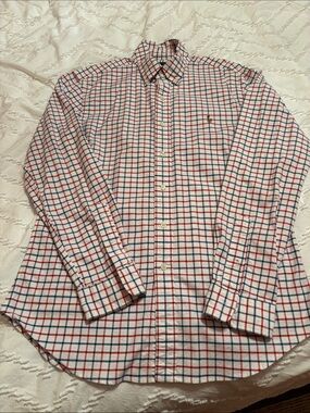 Polo by Ralph Lauren White Button-Up Shirt with Red & Blue Windowpane